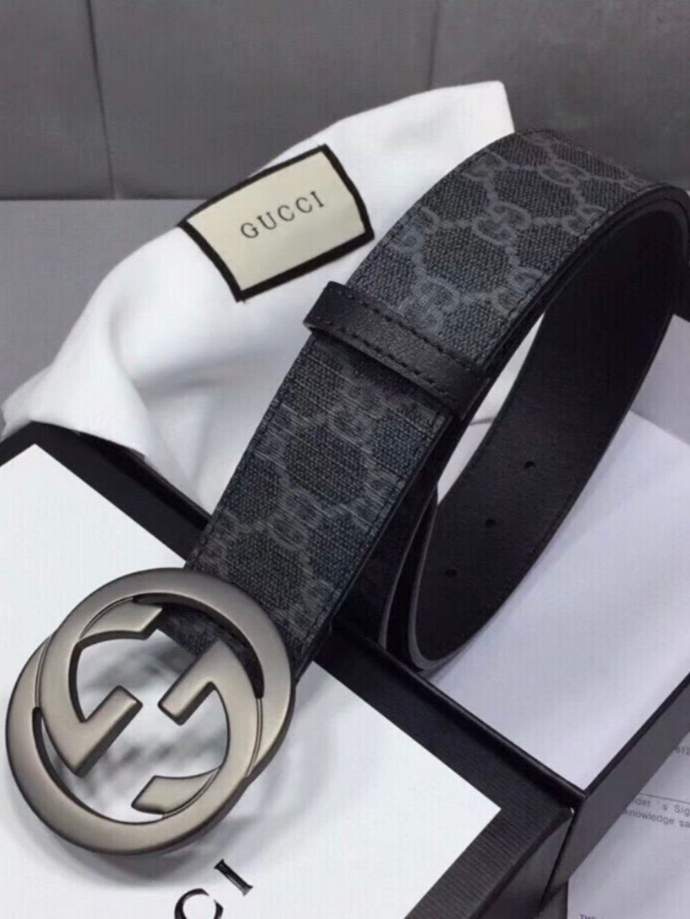 Gucci Dark GG Supreme Canvas Interlocking G Buckle Belt